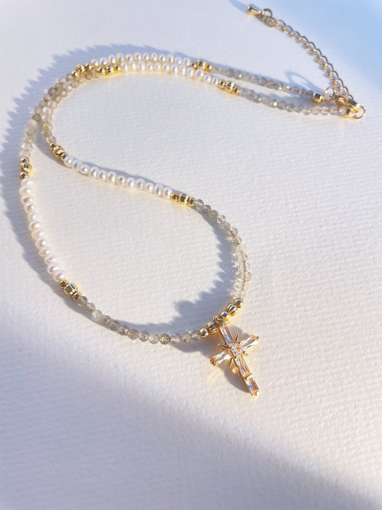 Gray Moonstone Cross Necklace