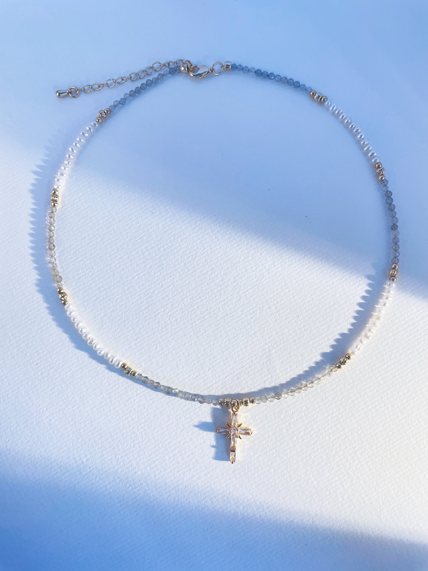 Gray Moonstone Cross Necklace