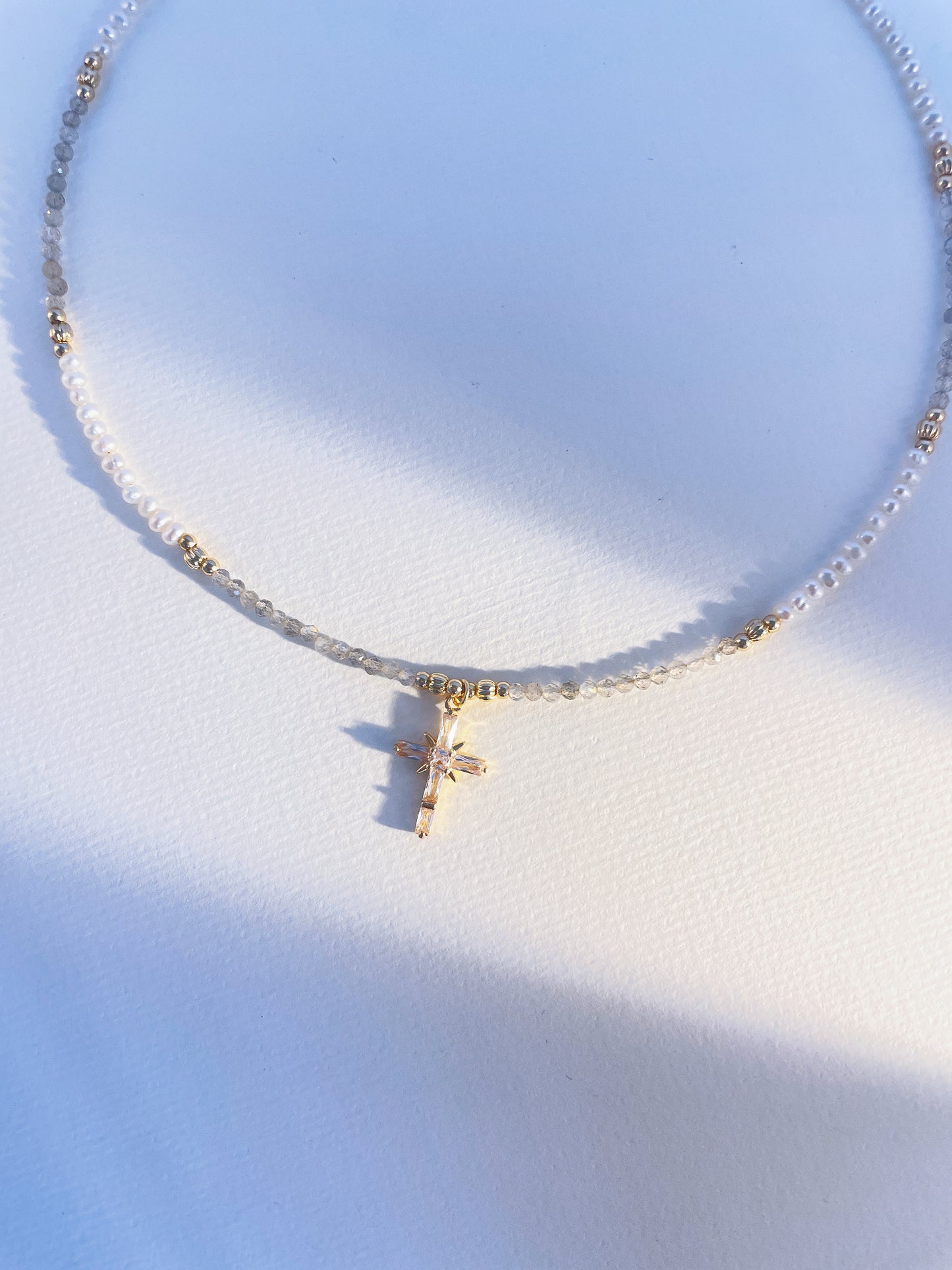 Gray Moonstone Cross Necklace