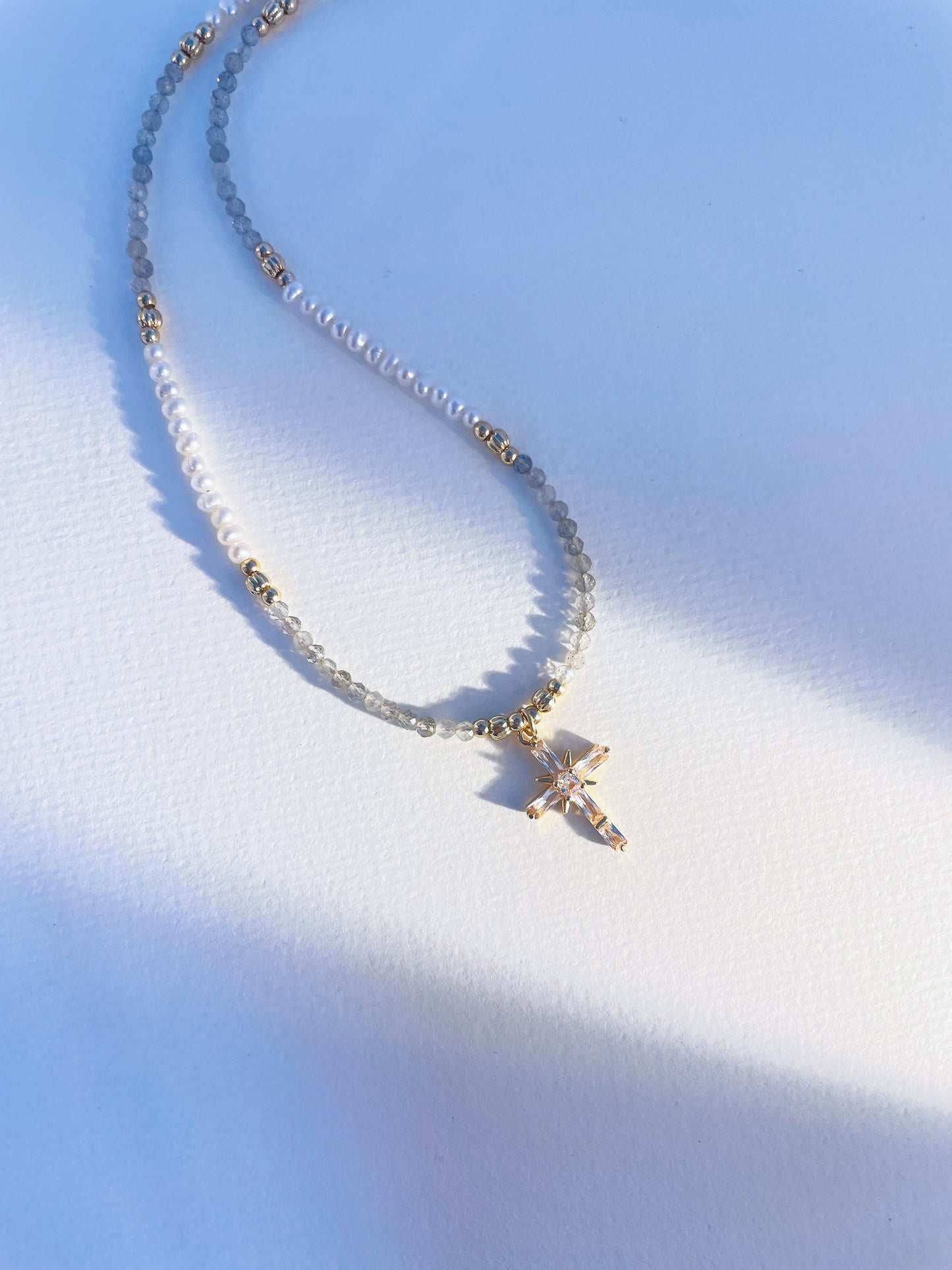 Gray Moonstone Cross Necklace