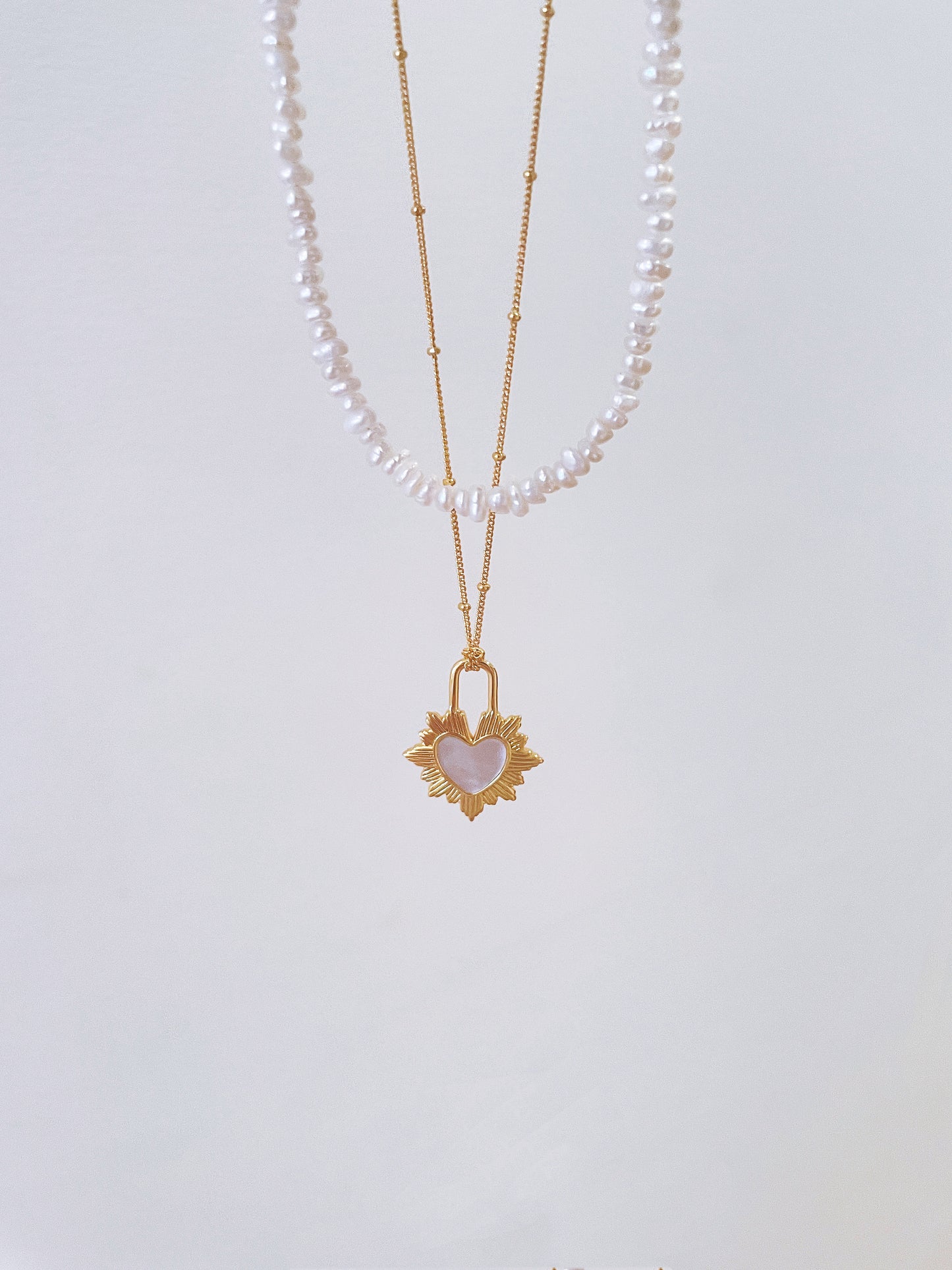 White seashell heart lock necklace