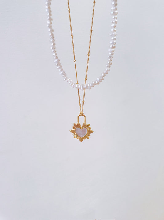 White seashell heart lock necklace