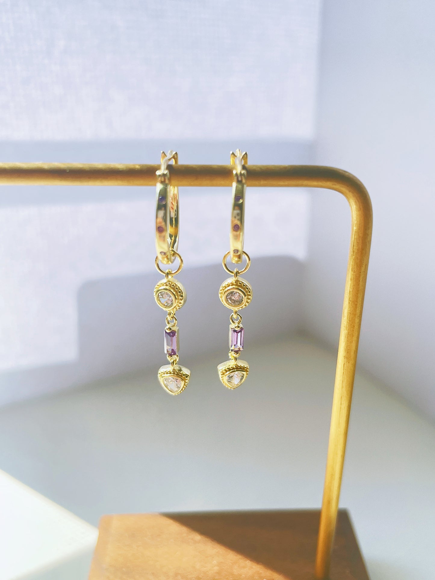 Purple Zirconia Hoops Earrings