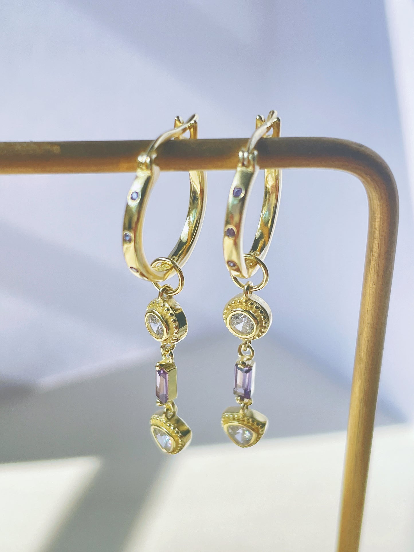 Purple Zirconia Hoops Earrings