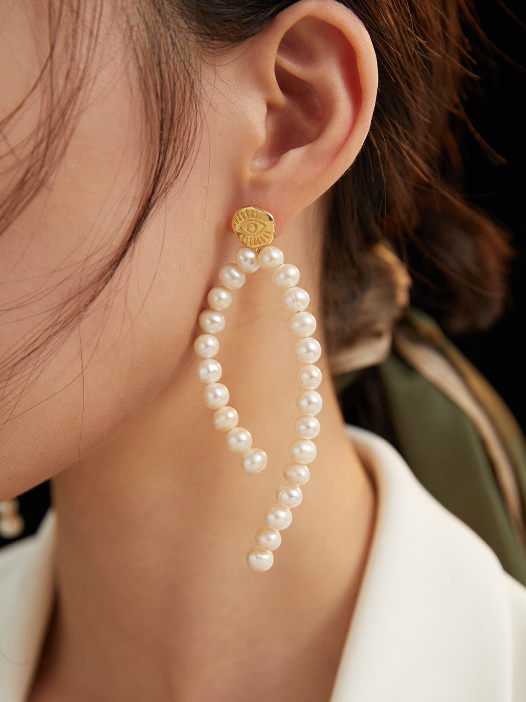 Natural pearl long earrings