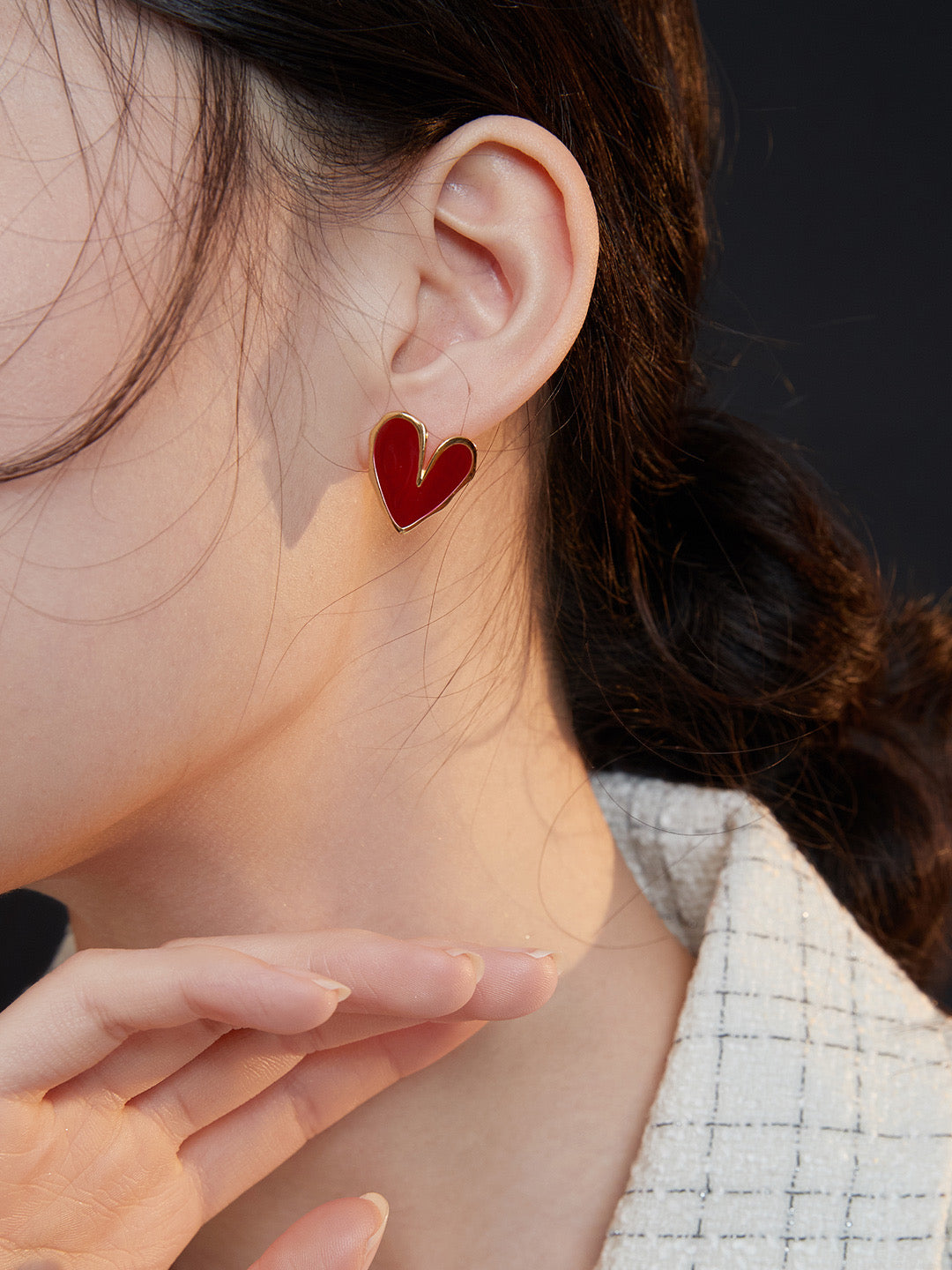 Love heart red drip glaze earrings