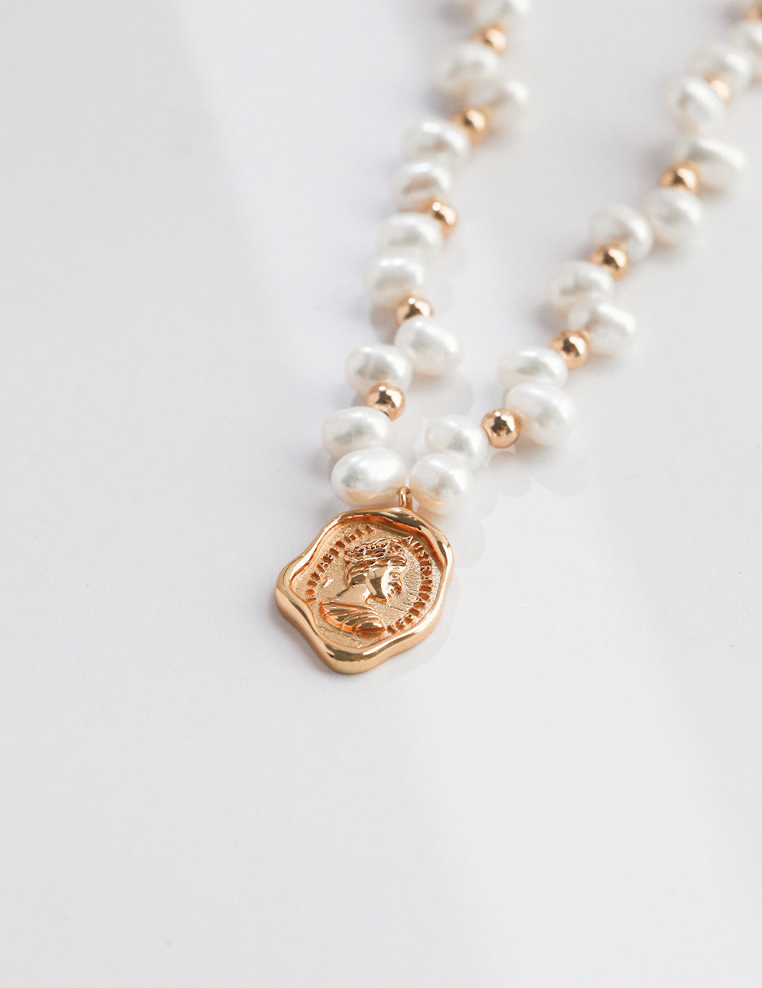 pearl necklace with seal wax stamp pendant